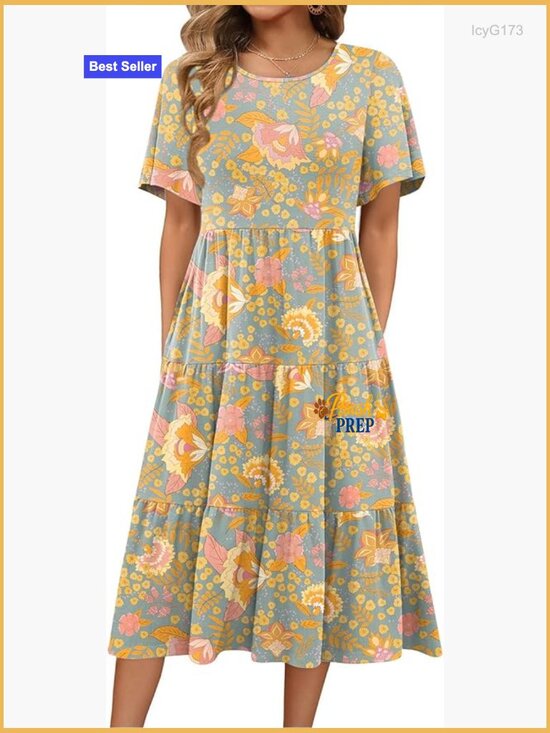 Dresses & Skirts - Midi Floral Flutter Sleeve Dress with Pockets Tiered Boho Casual